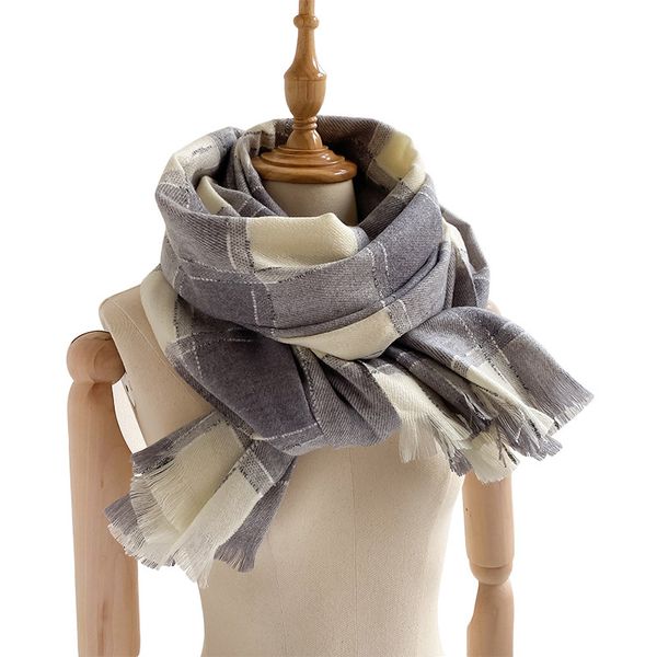 

scarves british style plaid color matching scarf women's autumn winter thick warming women fashion long shawl, Blue;gray