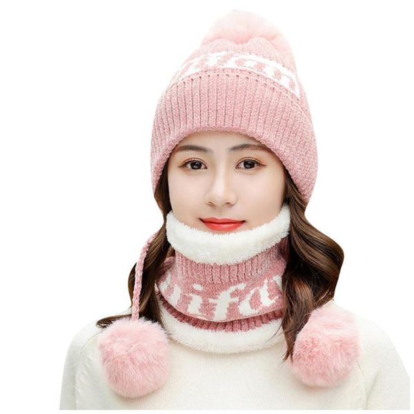 

cap multi-function autumn winter letter print warm thickened thermal scarf and hat skullies hats casual travel gorros, Blue;gray