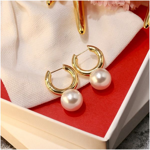 

2020 new copper circle pearl small hoop earrings for women girl wedding party gift luxury designer jewelry womens earrings ing, White