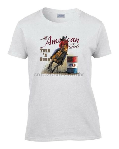 

ladies turn n burn barrel racing cowgirl rodeo horse womens t-shirt tee