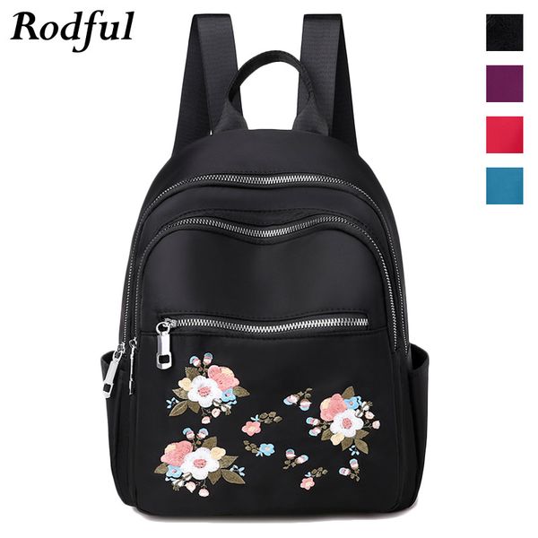 

a4 female back pack elegant oxford women backpack with embroidery floral schoolbag backpacks for teenage girls black red blue