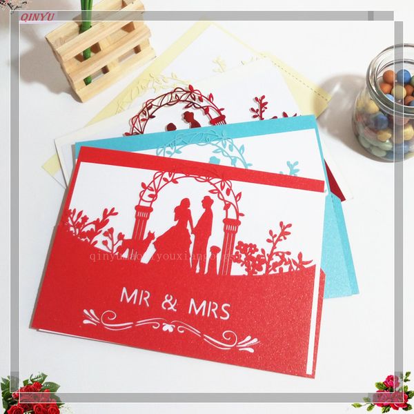 

greeting cards 10pcs laser cut wedding invitations card elegant envelopes event party decoration 12*18cm white red 6zsh070