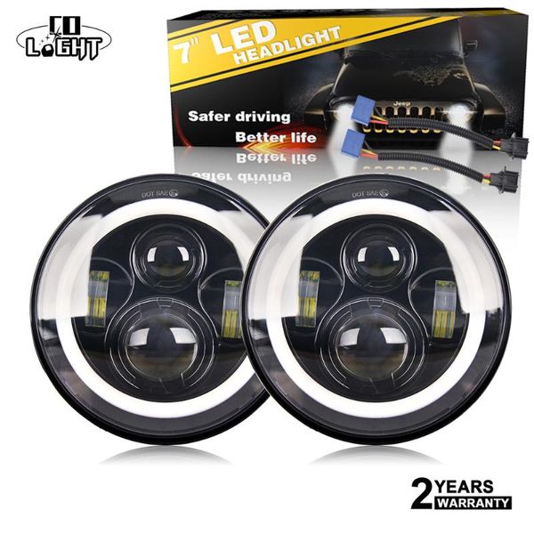 

co light 7"headlight auto led headlight for 4x4 uaz lada niva white yellow angel eye h4 h13 hi lo beam 6000k 50w 30w 10-30v