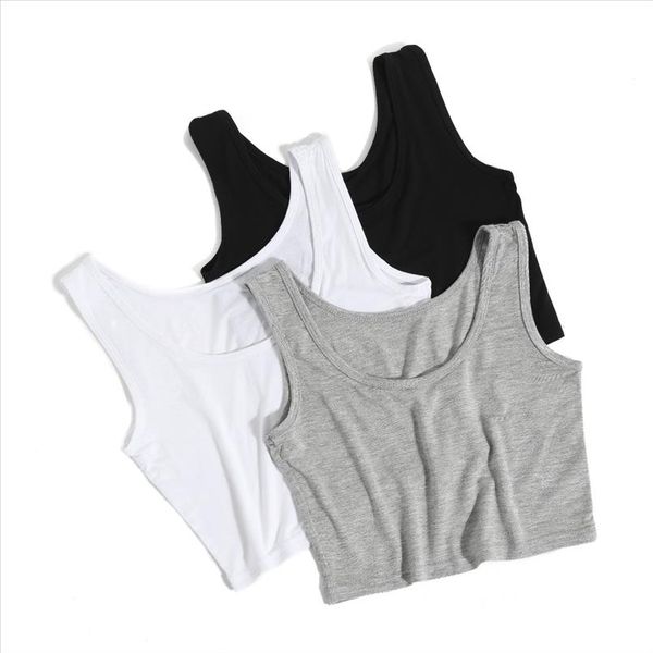 

2020 new female women crop ladies sleeveless tank t shirt tee short halter fashion summer basic stretch, White