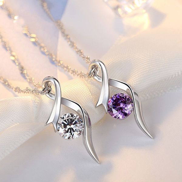 

pendant necklaces n01 fashion luxury purple white crystal necklace for women, Silver