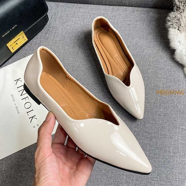 

весна осени женского flats лакированной кожа палец нога твердая остроконечного ladies v одиночная обувь мягкая донная уютная женская обувь п, Black