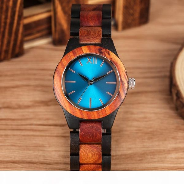 

unique sapphire blue face wooden watches handmade full wooden band quartz watch women's watches ladies dress clock, Slivery;brown