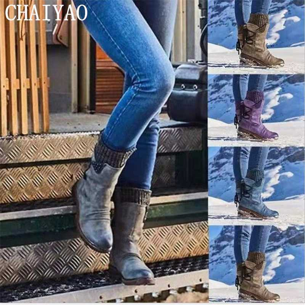 

snow boots women's boots 2020 autumn and winter new ladies keep warm large size women's shoes lace-up thick heel, Black