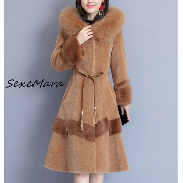 

vintage winter fashion fur hooded thick warm coats for ladies elegant single breasted wool coats, Black