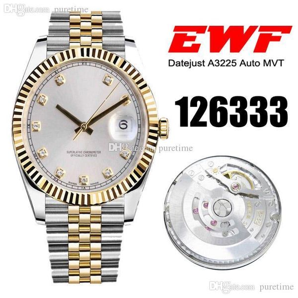 

ewf 41 m126333-0008 a3235 automatic mens watch two tone yellow gold fluted bezel silver dial diamond markers ss jubilee bracelet puretime e5, Slivery;brown