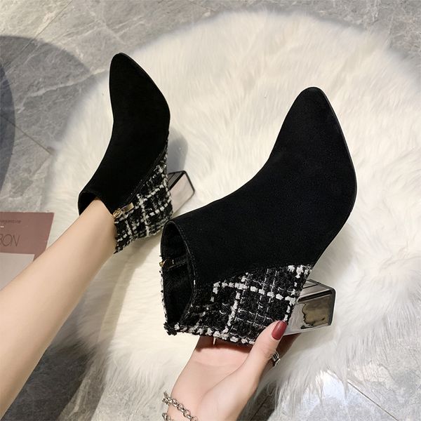 

winter boots lady booties ladies women's rubber shoes rain low heels booties boots-women round toe luxury designer 2020, Black