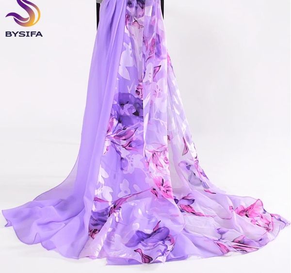 

bysifa] purple silk scarf cape ladies autumn winter chiffon patchwork floral long scarves summer women beach shawl 180*80cm, Blue;gray