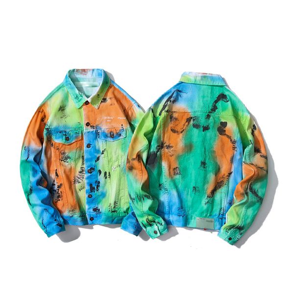 

cool style gradient fashion denim jacket hip hop men's retro versatile jacket color fashion men's coat, Black