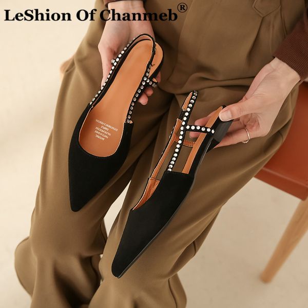 

kid suede flat shoes women crystal slingback flats sheep suede slip ons zapatillas mujer ladies female espadrilles for spring, Black
