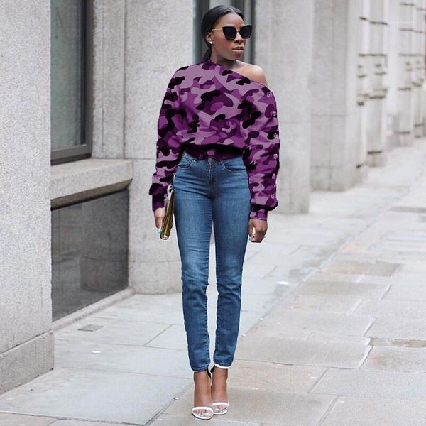 

womens sweatshirts designer long sleeve camouflage pullover hoodies casual ladies dew shoulder, Black