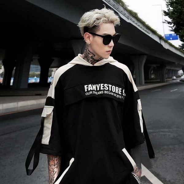 

2020 summer short sleeves harajuku korea fashion streetwear one piece hip hop rock punk men's t shirt tees tshirt clothes, White;black