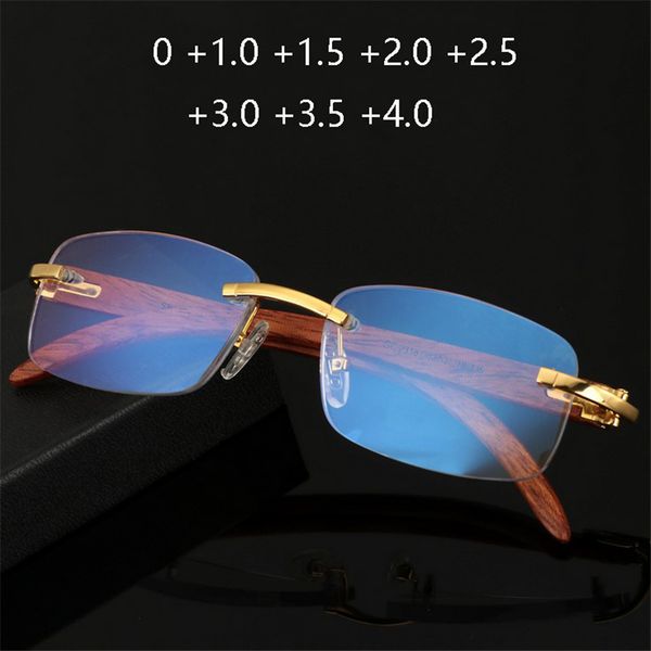 

new wooden legs frameless anti-blue light reading glasses women men radiation protection reader eyeglasses +1.0 to +4.0, White;black