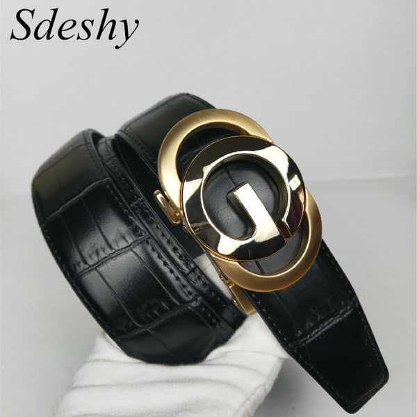 

men's genuine leather belt for men fashion gold/sliver/black g buckle male automatic buckle cowskin straps belt, Black;brown