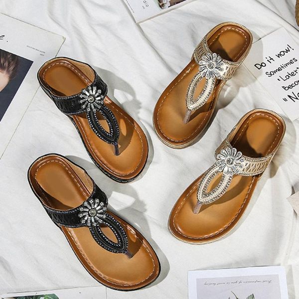 

women non-slip sandals rhinestones flower hollow boho fashion flat slippers for summer beach nyz shop, Black