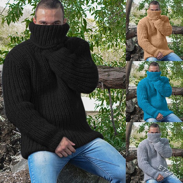 

wepbel men pullover sweater autumn winter loose men's casual turtleneck fashion casual solid color pullover knitting shirt, White;black