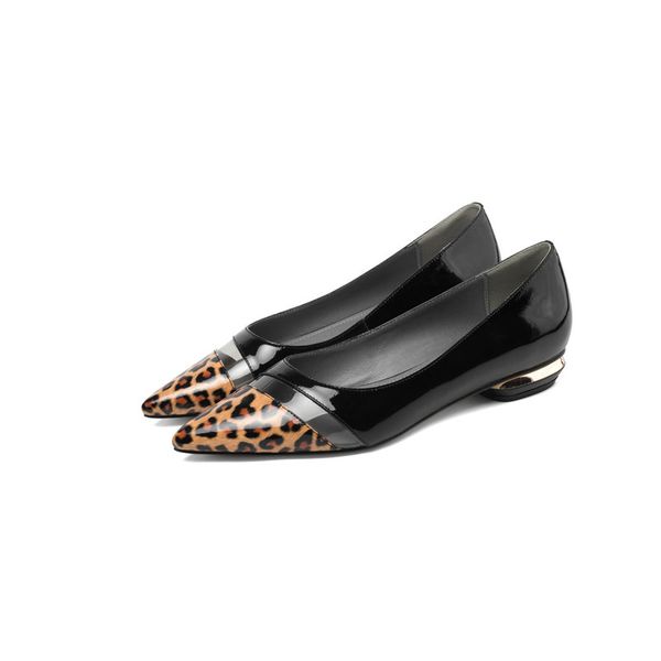 

2020 spring summer low heels women shoes mixed colors leopard poined toe slip-on shoes woman casual woman pumps, Black