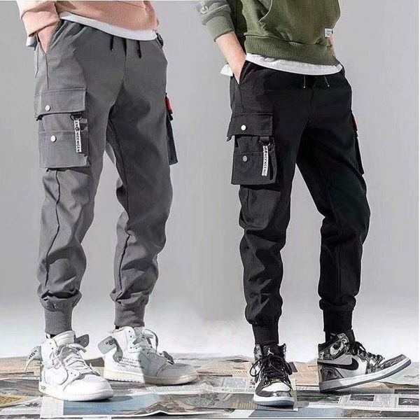 

men's pants summer bib overall casual beam feet slim trunks mens joggers street wear, Black