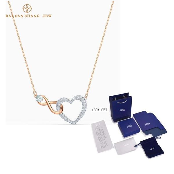 

2020 fashion jewelry swa new infinity heart necklace 8 and love shaped diamond rose gold chain women's luxury jewelry gift, Silver