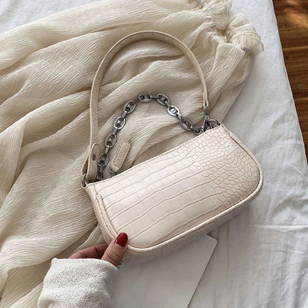 

women shoulder bag vintage alligator pattern ladies baguette bag handbag fashion women's messenger crossbody bags