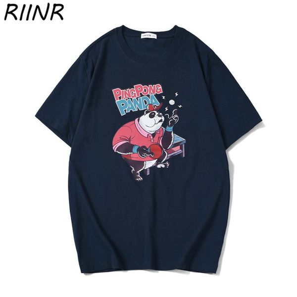 

riinr summer cotton men's short-sleeved t-shirt cartoon panda print half-sleeved trend large size loose shirt m-4xl