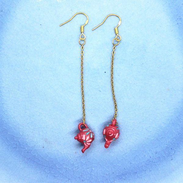 

dangle & chandelier handmade anti-allergy gold color ear hook long earrings multi-colors mini teapot shaped earring fashion jewelry, Silver