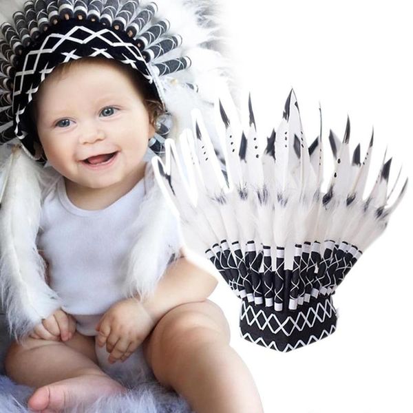 

children party american native feather head headpiece feather headdress headwear hat party decoration p props, Slivery;white