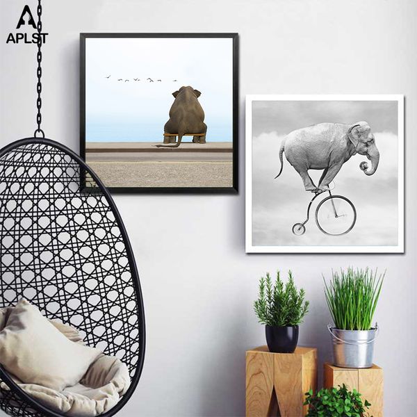 

funny animals wall art prints and posters sad elephant nursery hone decorative pictures canvas painting for kids room decor