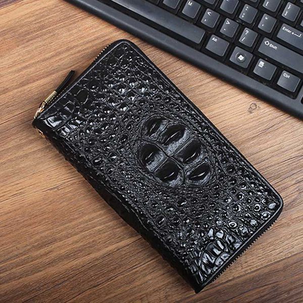 

designer long wallets luxury crocodile zipper bag brand men clutch bag leather dust bag large capacity purse, Red;black
