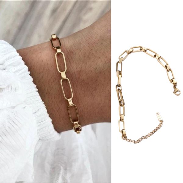 

hip hop punk link thick chain bracelet gold color stainless steel simple bracelets for women fashion jewelry, Black