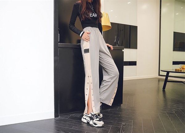 

2020 fashion womens pants new arrival split wide leg long pants for women casual streetwear sports loose pants size s-xl high quality, Black;white
