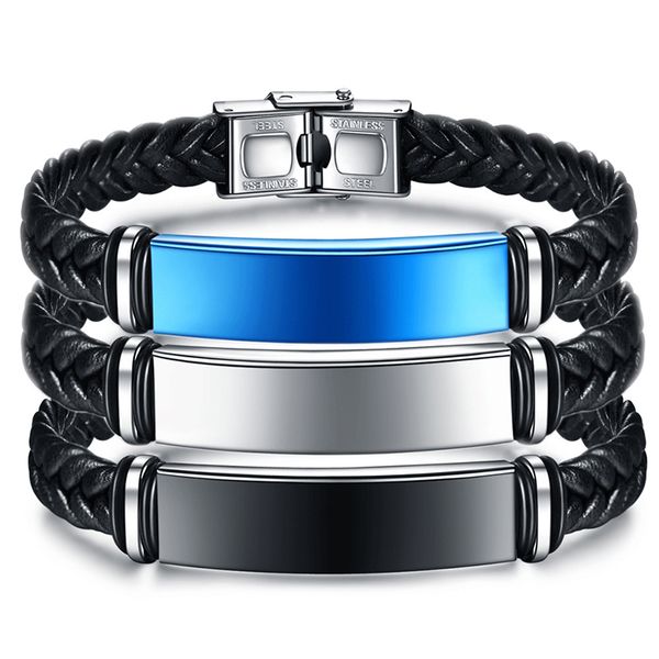

fashion men cool punk leather bracelets with magnetic clasp cowhide braided multi-layer wrap bracelet jewelry for mens wr, Golden;silver