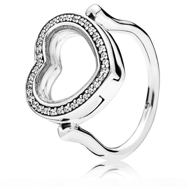 

925 sterling silver sparkling floating heart locket ring fit designer jewelry engagement wedding lovers fashion ring for women