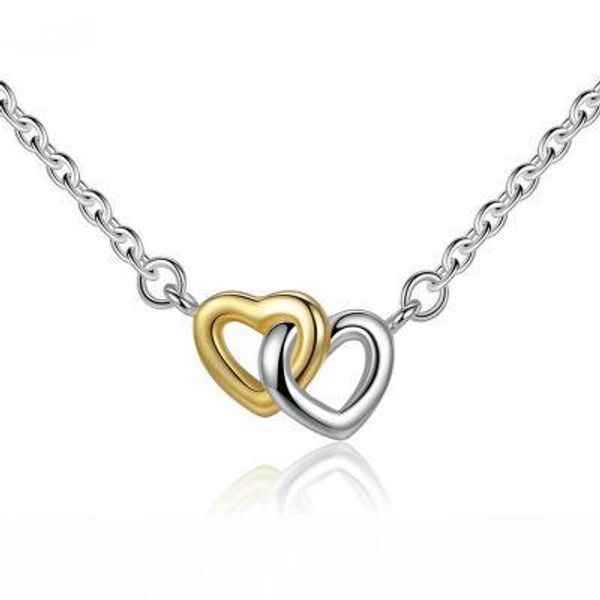 

new real 925 серебро золото цвет объединившись в любви сердца кулон ожерелья для женщин lady оригинальный подарок ювелирных изделий crn011, Bronze;silver