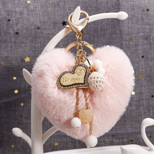 

pompom брелок подвеска pearl кисточка пушистого flush искусственного мех кролик брелка для женщин девушки сердца сумки подвески подвеска, Silver