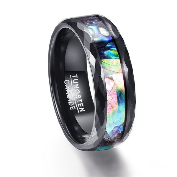 

men's tungsten carbide jewelry 8 mm black dome abalone shell ring men's party engagement wedding ring size 6-13, Silver