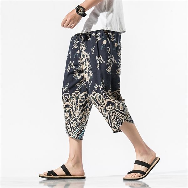 

mens japanese harajuku style loose dragon printing sweatpant beach casual 2020 summer harem pants streetwear trouser male, Black