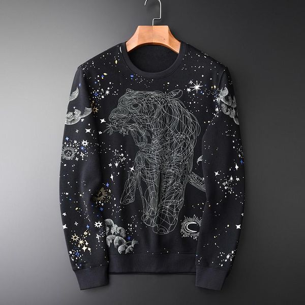 

100% cotton sweatshirt men luxury allover printed fashion round collar sweatshirt male black spring slim fit mens hoodies