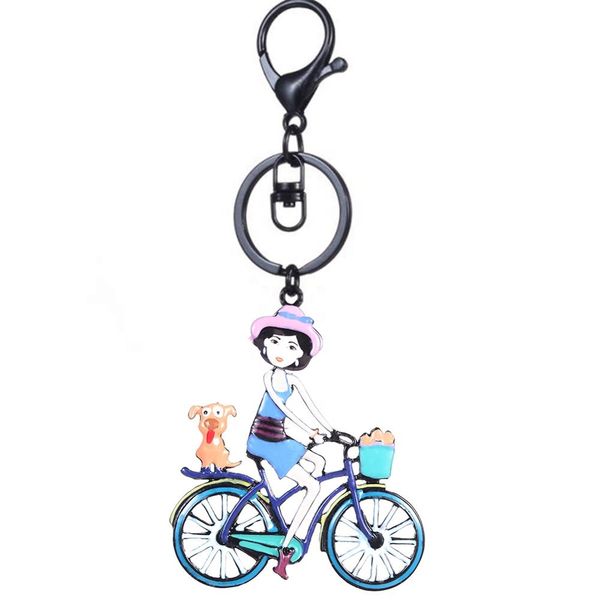 

keyring of lovely cartoon girl riding bike pendant key chains keychain for kids women bag decorative car key ring accessories, Slivery;golden