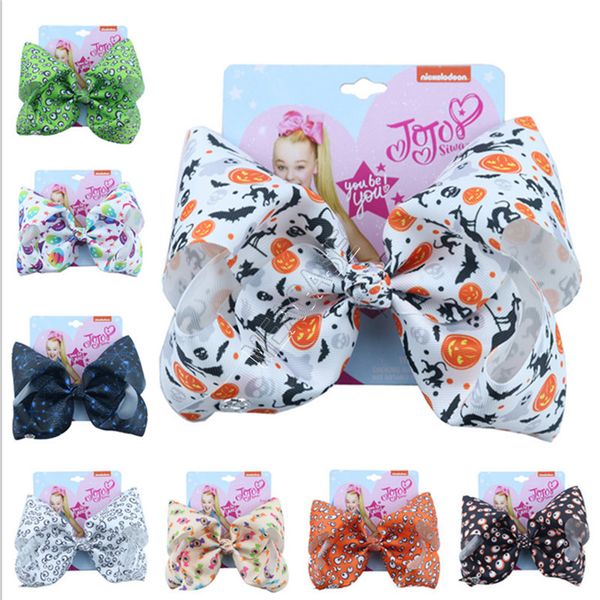 

8inch jojo сива волос банты шпилька большой bowknots barrettes хэллоуин тыква паук призрачный зажим для волос головной убор аксессуары для в, Slivery;white