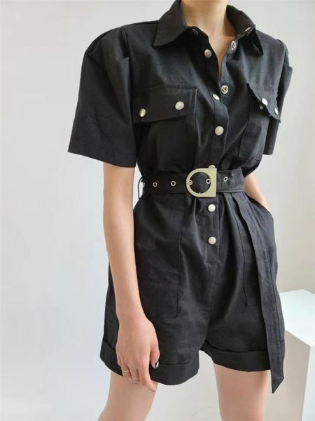 

women's jumpsuits & rompers 2021 arrivals solid with pocket belt for ladies single-breasted female jumpsuit fashion chic pants, Black;white