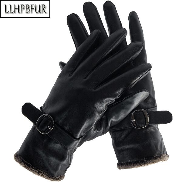 

brand ladies real sheepskin leather gloves. driving finger gloves thicken riding gloves. multicolor optional buckle gloves, Blue;gray