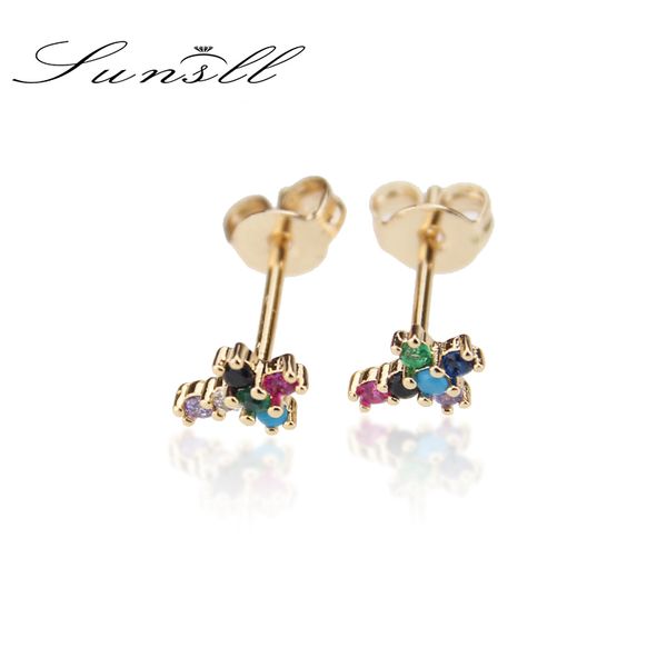 

stud sunsll gold earring white/mixed cubic zircon cross earrings for women/girls fashion party copper jewelry mini gifts, Golden;silver