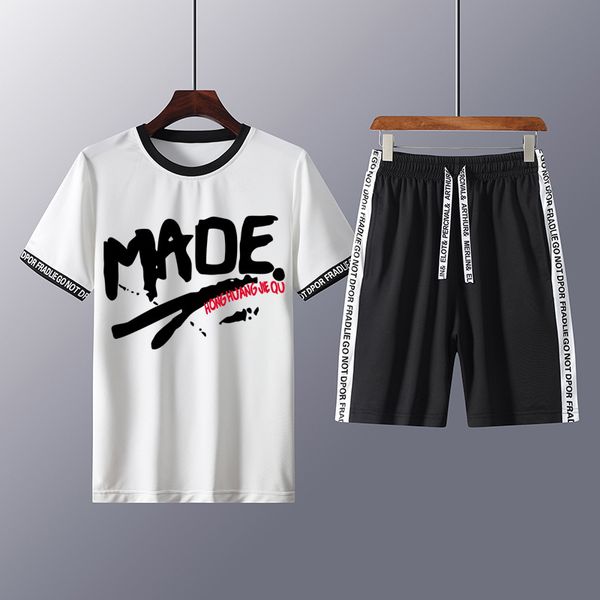 

summer casual suits men short sleeve set mens tracksuit tee shirts + shorts male sweat suit jogging homme sporting clothes, Gray