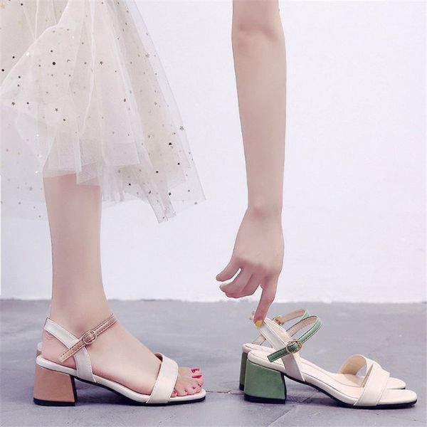 

summer women sandals open toe flip flops womens sandles thick heel shoes korean style gladiator ankle strap mixed colors, Black