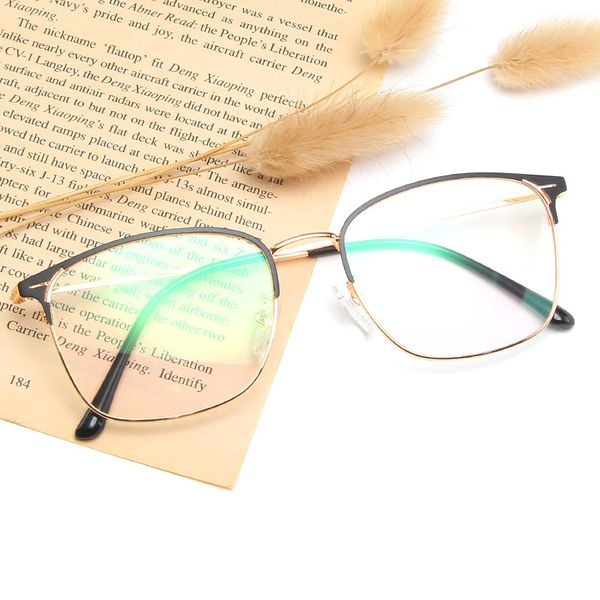 

2020 men's business hollow classic glasses metal simple retro flat mirror trend can be equipped with myopia glasses frame, Black